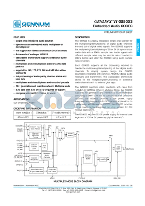 GS9023-CFY datasheet - Embedded Audio CODEC