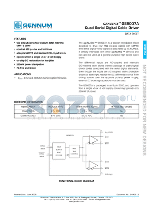 GS9007ACKA datasheet - Quad Serial Digital Cable Driver