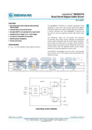 GS9007ACKAE3 datasheet - Quad Serial Digital Cable Driver