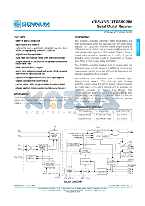 GS9025A datasheet - Serial Digital Receiver