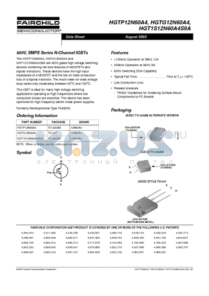 HGTG12N60A4 datasheet - 600V, SMPS Series N-Channel IGBTs