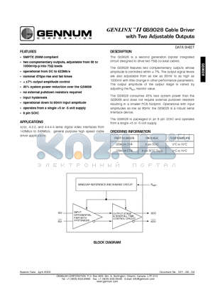GS9028-CTA datasheet - Cable Driver with Two Adjustable Outputs