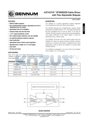 GS9028 datasheet - Cable Driver with Two Adjustable Outputs