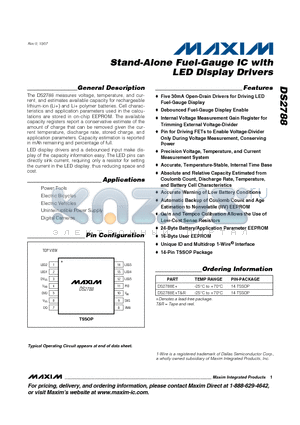DS2788 datasheet - Stand-Alone Fuel-Gauge IC with LED Display Drivers