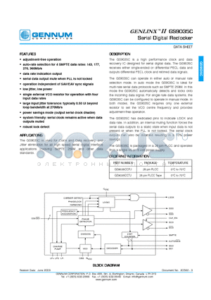 GS9035CCPJ datasheet - GENLINX II -TM GS9035C Serial Digital Reclocker
