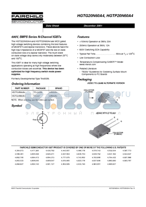 HGTG20N60A4 datasheet - 600V, SMPS Series N-Channel IGBTs