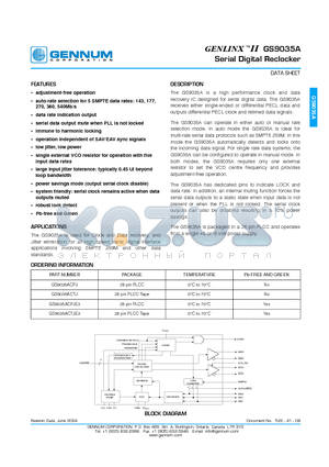 GS9035A datasheet - Serial Digital Reclocker