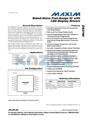 DS2788E+ datasheet - Stand-Alone Fuel-Gauge IC with LED Display Drivers