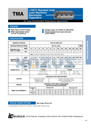 336TMA100M datasheet - 105`C Standard Axial Lead Aluminum Electrolytic Capacitors