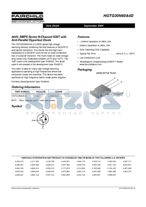 HGTG30N60A4D datasheet - 600V, SMPS Series N-Channel IGBT with