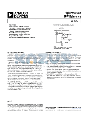 AD587JN datasheet - High Precision 10 V Reference