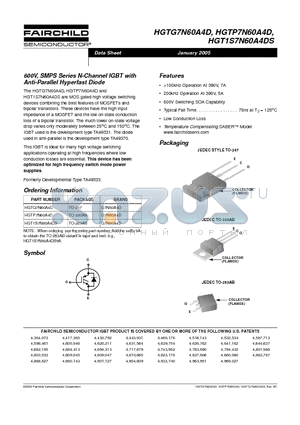 HGTG7N60A4D_05 datasheet - 600V, SMPS Series N-Channel IGBT with Anti-Parallel Hyperfast Diode