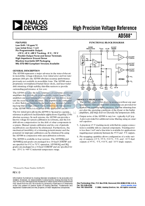 AD588SQ datasheet - High Precision Voltage Reference