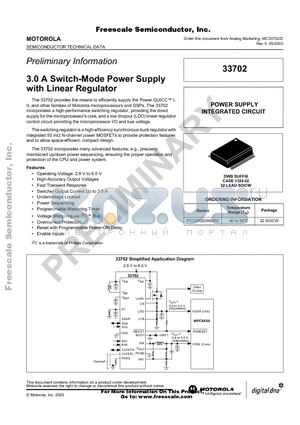 33702 datasheet - 3.0 A Switch-Mode Power Supply with Linear Regulator