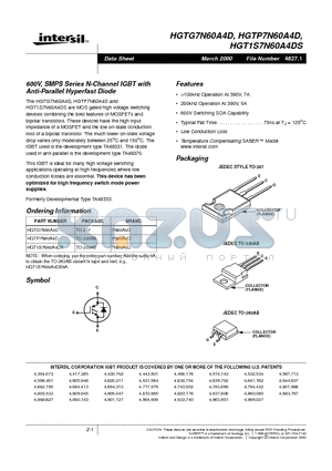 HGTG7N60A4D datasheet - 600V, SMPS Series N-Channel IGBT with Anti-Parallel Hyperfast Diode