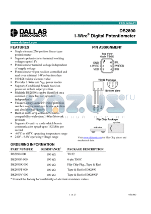 DS2890-000 datasheet - 1-Wire Digital Potentiometer