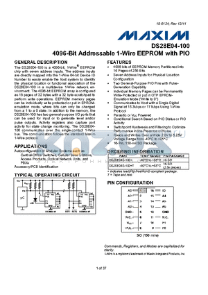 DS28E04-100 datasheet - 4096-Bit Addressable 1-Wire EEPROM with PIO