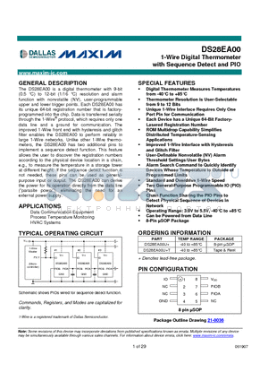 DS28EA00U+ datasheet - 1-Wire Digital Thermometer with Sequence Detect and PIO