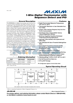 DS28EA00U+ datasheet - 1-Wire Digital Thermometer with Sequence Detect and PIO