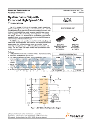 33742S datasheet - System Basis Chip with Enhanced High Speed CAN Transceiver