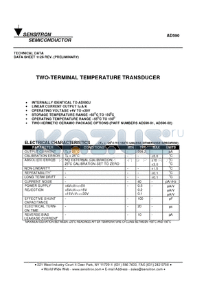 AD590 datasheet - TWO-TERMINAL TEMPERATURE TRANSDUCER