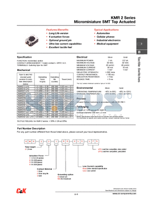 KMR223GLFG datasheet - Microminiature SMT Top Actuated