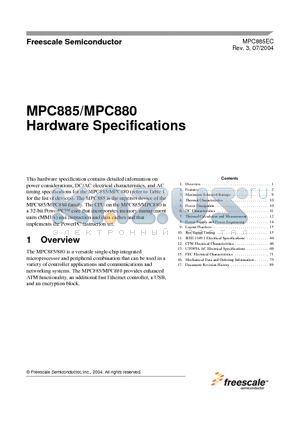 KMPC885ZP133 datasheet - Hardware Specifications