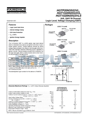 HGTP20N35G3VL datasheet - 20A, 350V N-Channel, Logic Level, Voltage Clamping IGBTs