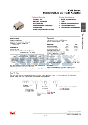KMS datasheet - Microminiature SMT Side Actuated