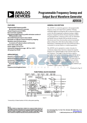 AD5930 datasheet - Programmable Frequency Sweep and Output Burst Waveform Generator