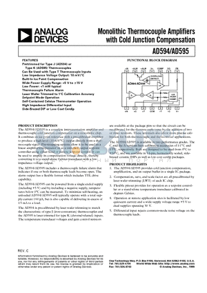 AD594 datasheet - Monolithic Thermocouple Amplifiers with Cold Junction Compensation