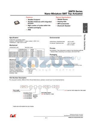 KMT011NGJLHS datasheet - Nano-Miniature SMT Top Actuated
