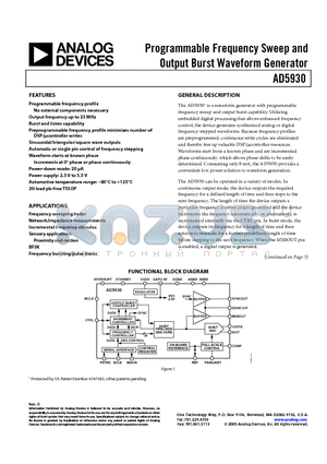 AD5930YRUZ-REEL7 datasheet - Programmable Frequency Sweep and Output Burst Waveform Generator