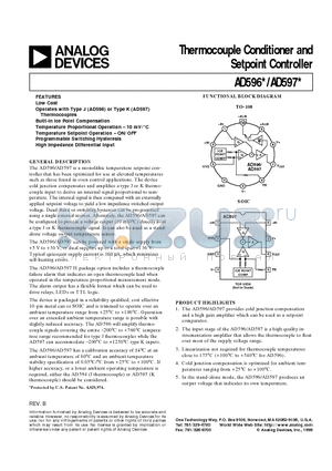 AD597 datasheet - Thermocouple Conditioner and Setpoint Controller