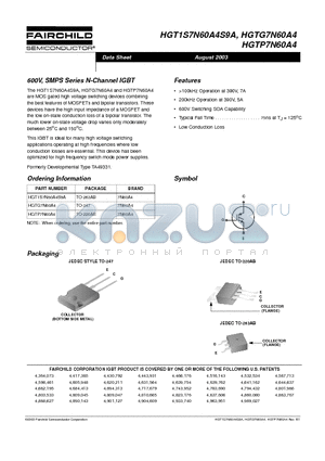 HGTP7N60A4 datasheet - 600V, SMPS Series N-Channel IGBT