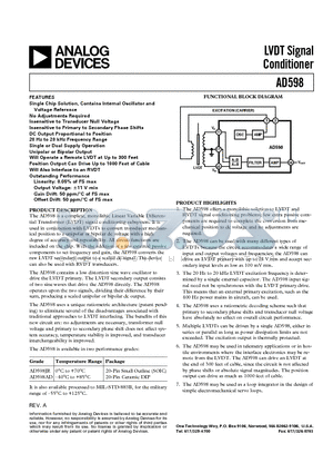 AD598AD datasheet - LVDT Signal Conditioner