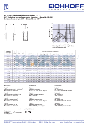 KMT274-310 datasheet - MKT-Funk-Entstrkondensatoren Klasse MKT-Radio-Interference