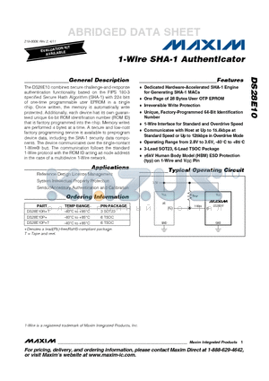 DS28E10 datasheet - 1-Wire SHA-1 Authenticator Irreversible Write Protection