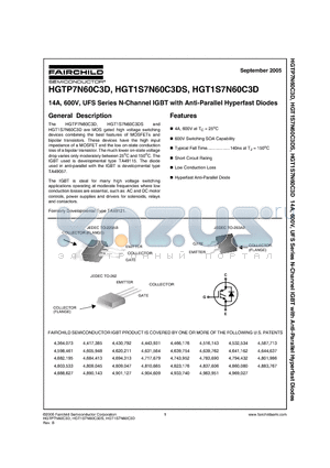 HGTP7N60C3D_05 datasheet - 14A, 600V, UFS Series N-Channel IGBT with Anti-Parallel Hyperfast Diodes