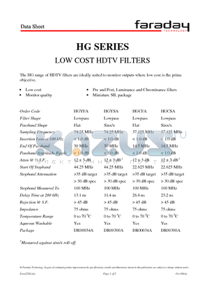 HGYSA datasheet - LOW COST HDTV FILTERS