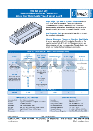 890-008-9PS-BRT2J datasheet - Nanominiature Connectors Single Row Right Angle Printed Circuit Board