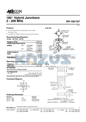 HH-106PIN datasheet - 180 Hybrid Junctions 2 - 200 MHz