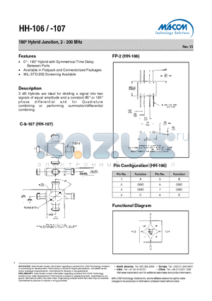 HH-107 datasheet - 180j Hybrid Junction, 2 - 200 MHz