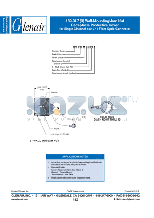 189-047-NF-S-307-6 datasheet - Receptacle Protective Cover