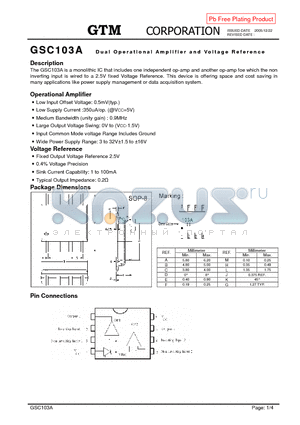 GSC103A datasheet - DUAL OPERATIONAL AMP AND VOLTAGE REFERENCE