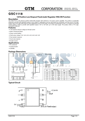 GSC1118 datasheet - 1A Positive Low Dropout Fixed-mode Regulator With EN Function