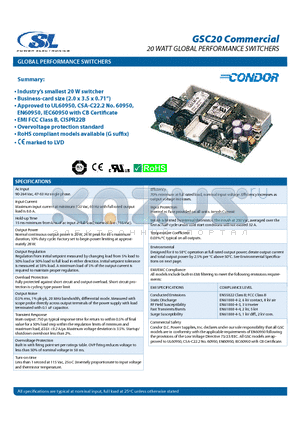 GSC20 datasheet - 20 WATT GLOBAL PERFORMANCE SWITCHERS