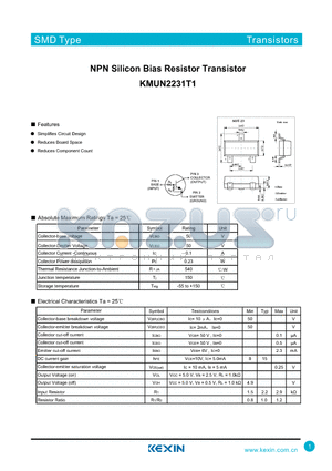 KMUN2231T1 datasheet - NPN Silicon Bias Resistor Transistor