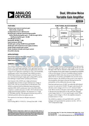 AD604-EVAL datasheet - Dual, Ultralow Noise Variable Gain Amplifier