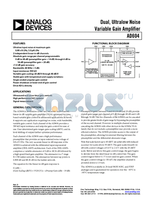 AD604ARSZ-R7 datasheet - Dual, Ultralow Noise Variable Gain Amplifier